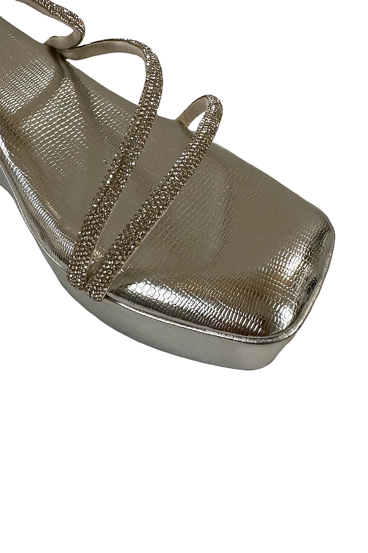 Silver Vegan Rhinestone Embellished Wedges by Sana K Luxurious Footwear at Pernia's Pop Up Shop