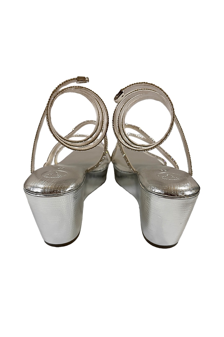 Silver Vegan Rhinestone Embellished Wedges by Sana K Luxurious Footwear at Pernia's Pop Up Shop