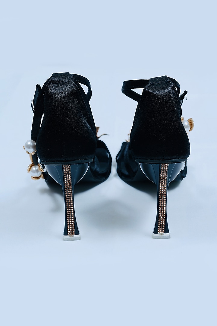 Black Vegan Floral Embroidered Heels by Sana K Luxurious Footwear at Pernia's Pop Up Shop