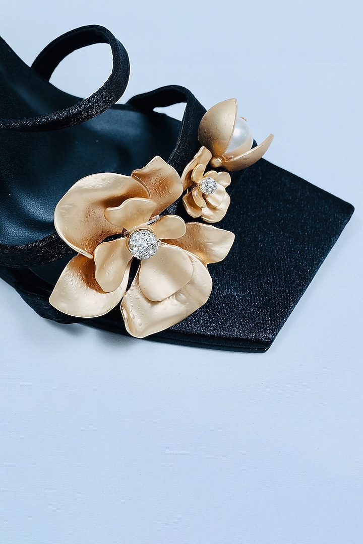 Black Vegan Floral Embroidered Heels by Sana K Luxurious Footwear at Pernia's Pop Up Shop