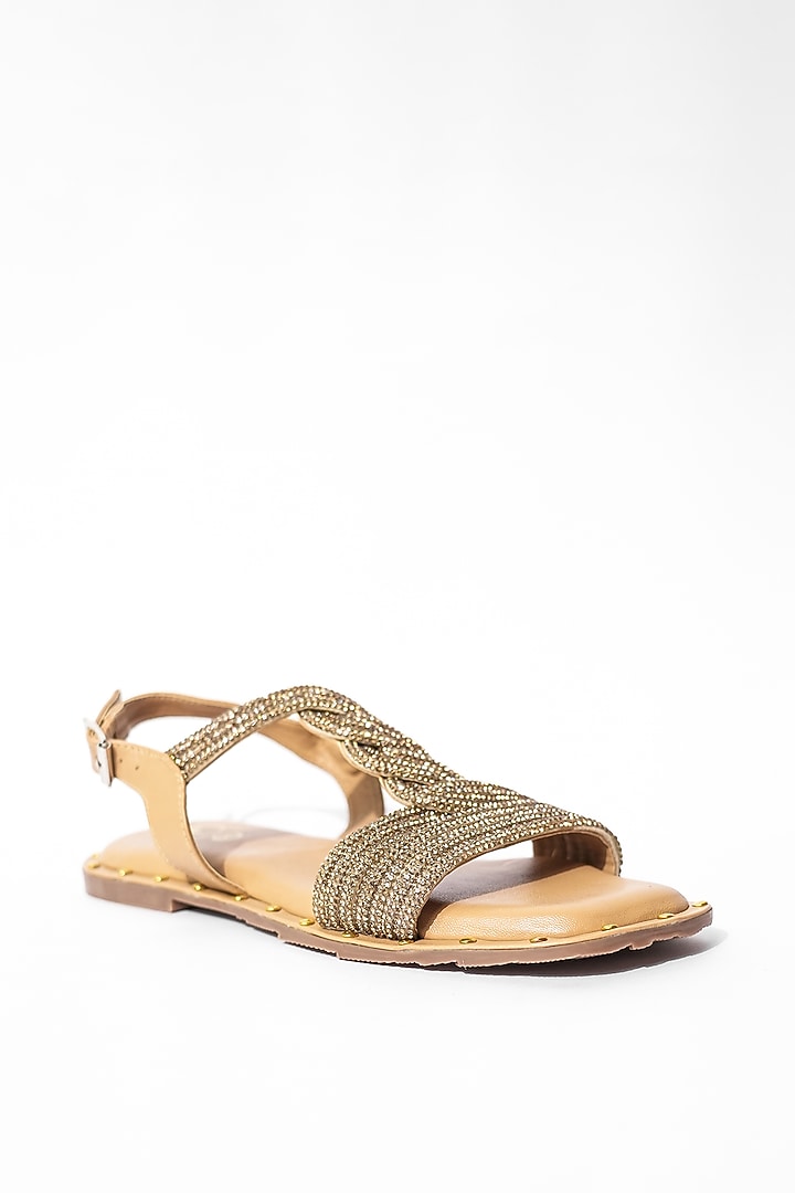 Brown Vegan Rhinestone Embroidered Flats by Sana K Luxurious Footwear at Pernia's Pop Up Shop