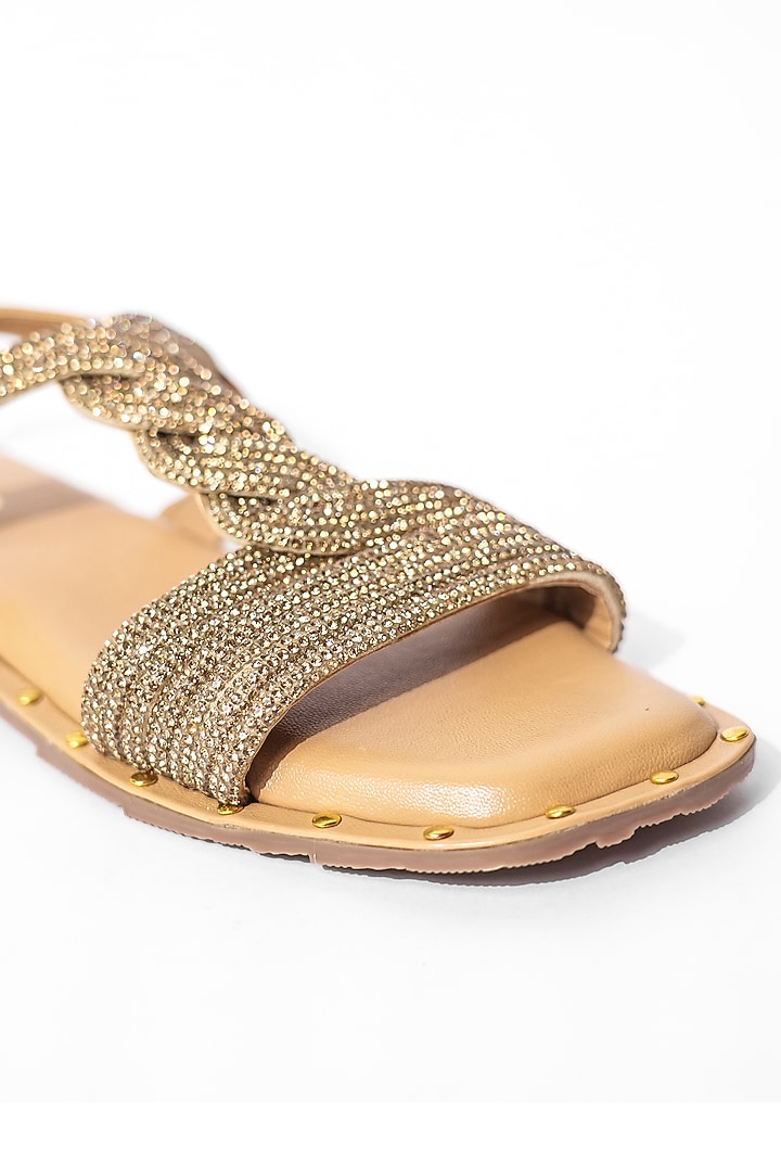 Brown Vegan Rhinestone Embroidered Flats by Sana K Luxurious Footwear at Pernia's Pop Up Shop