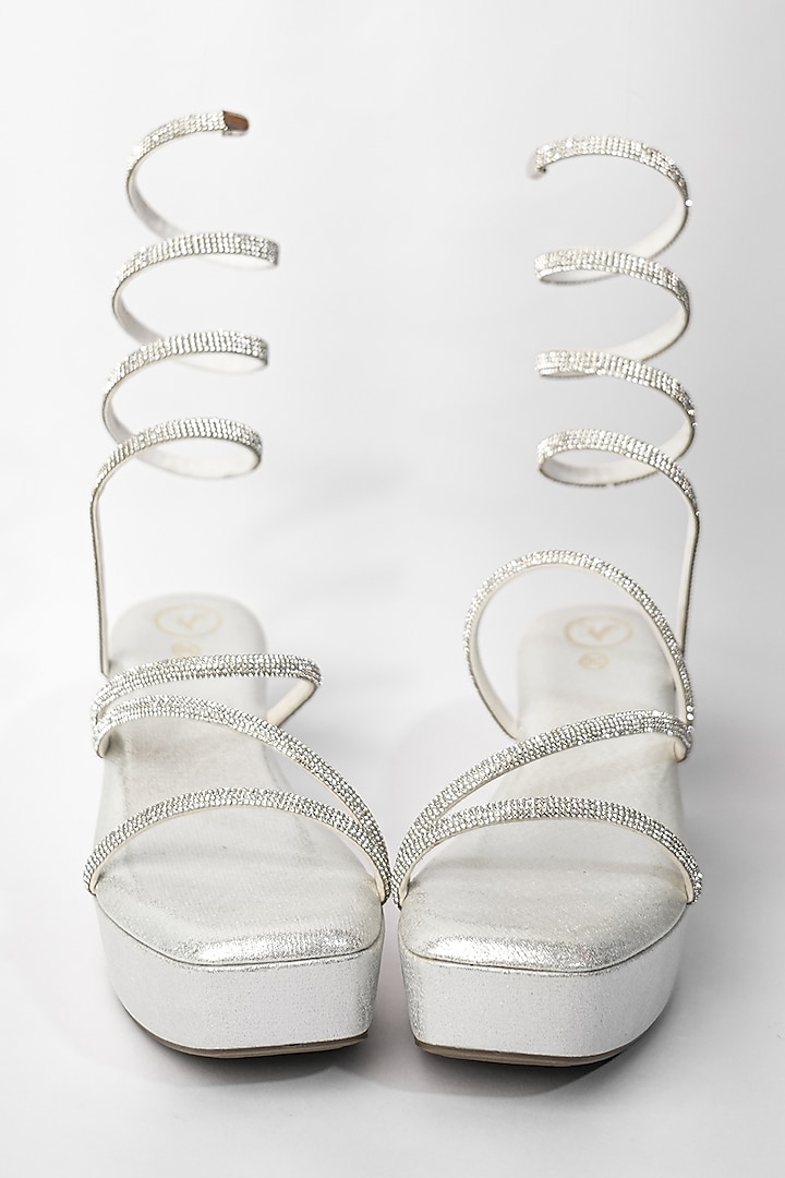 Silver Vegan Rhinestone Embroidered Wedges by Sana K Luxurious Footwear at Pernia's Pop Up Shop