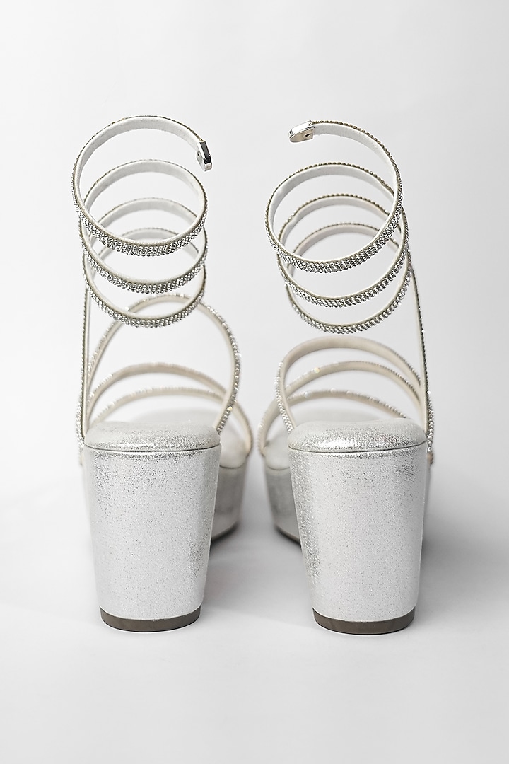 Silver Vegan Rhinestone Embroidered Wedges by Sana K Luxurious Footwear at Pernia's Pop Up Shop