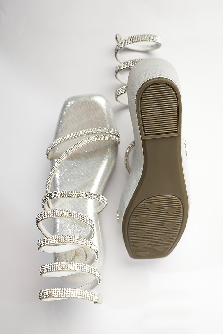 Silver Vegan Rhinestone Embroidered Wedges by Sana K Luxurious Footwear at Pernia's Pop Up Shop