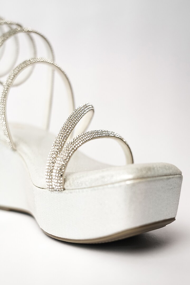 Silver Vegan Rhinestone Embroidered Wedges by Sana K Luxurious Footwear at Pernia's Pop Up Shop