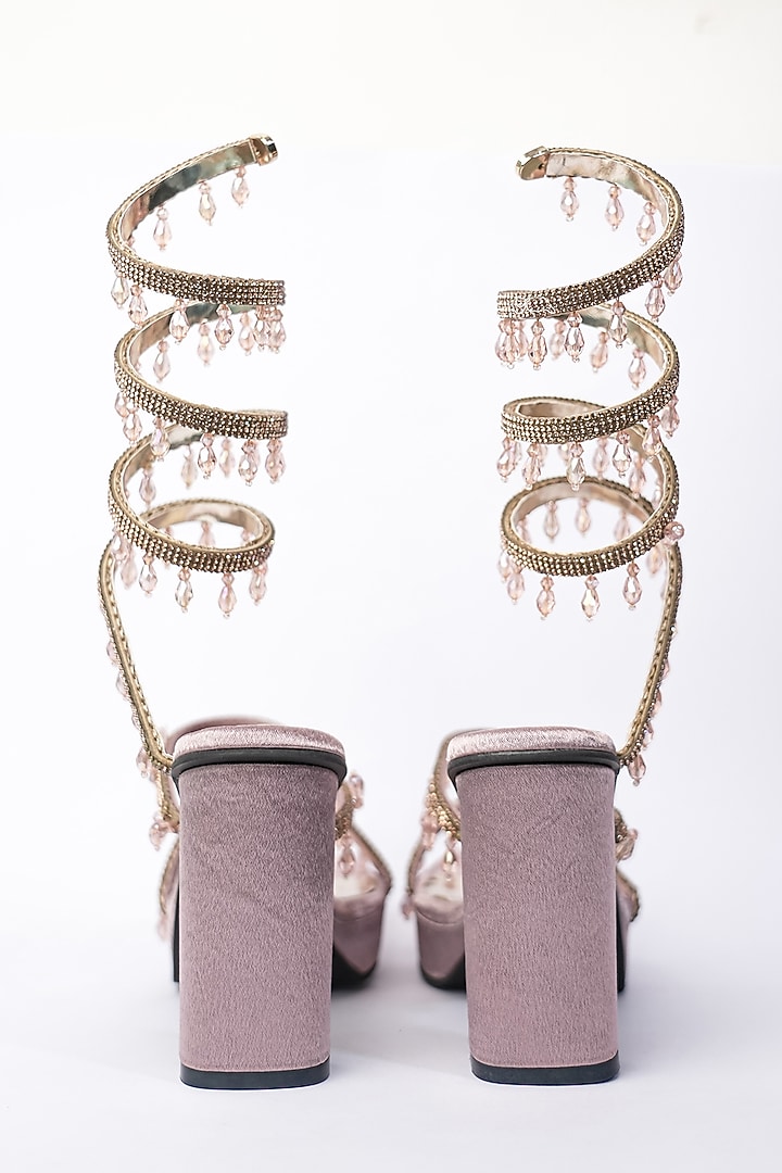 Amber Rose Vegan Jaal Embroidered Block Heels by Sana K Luxurious Footwear at Pernia's Pop Up Shop