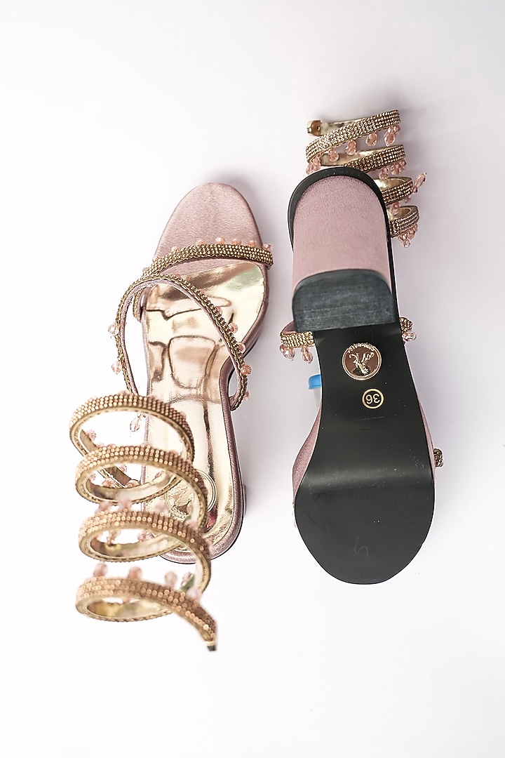Amber Rose Vegan Jaal Embroidered Block Heels by Sana K Luxurious Footwear at Pernia's Pop Up Shop