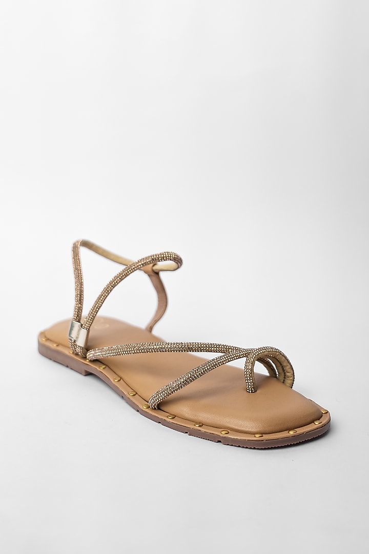 Nude Vegan Rhinestone Embroidered Flats by Sana K Luxurious Footwear at Pernia's Pop Up Shop