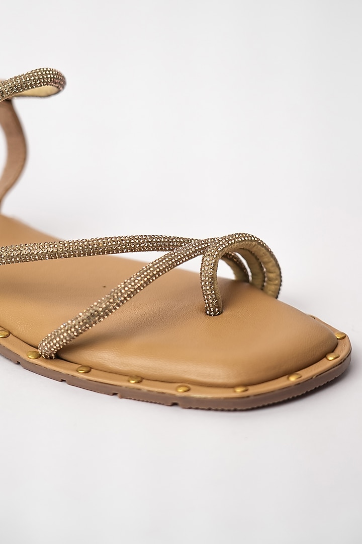 Nude Vegan Rhinestone Embroidered Flats by Sana K Luxurious Footwear at Pernia's Pop Up Shop