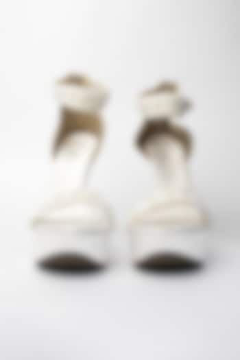 White Vegan Pearl Embellished Heels by Sana K Luxurious Footwear at Pernia's Pop Up Shop