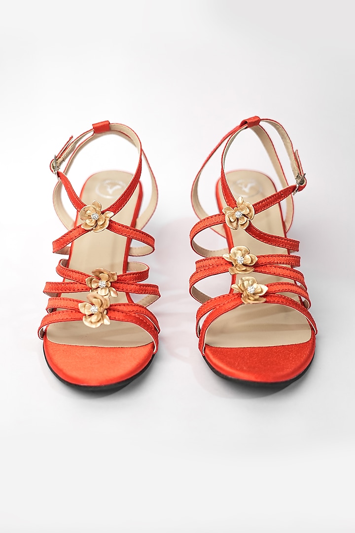 Orange Vegan Floral Embroidered Heels by Sana K Luxurious Footwear at Pernia's Pop Up Shop