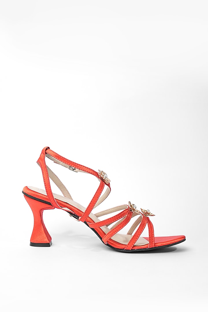 Orange Vegan Floral Embroidered Heels by Sana K Luxurious Footwear at Pernia's Pop Up Shop