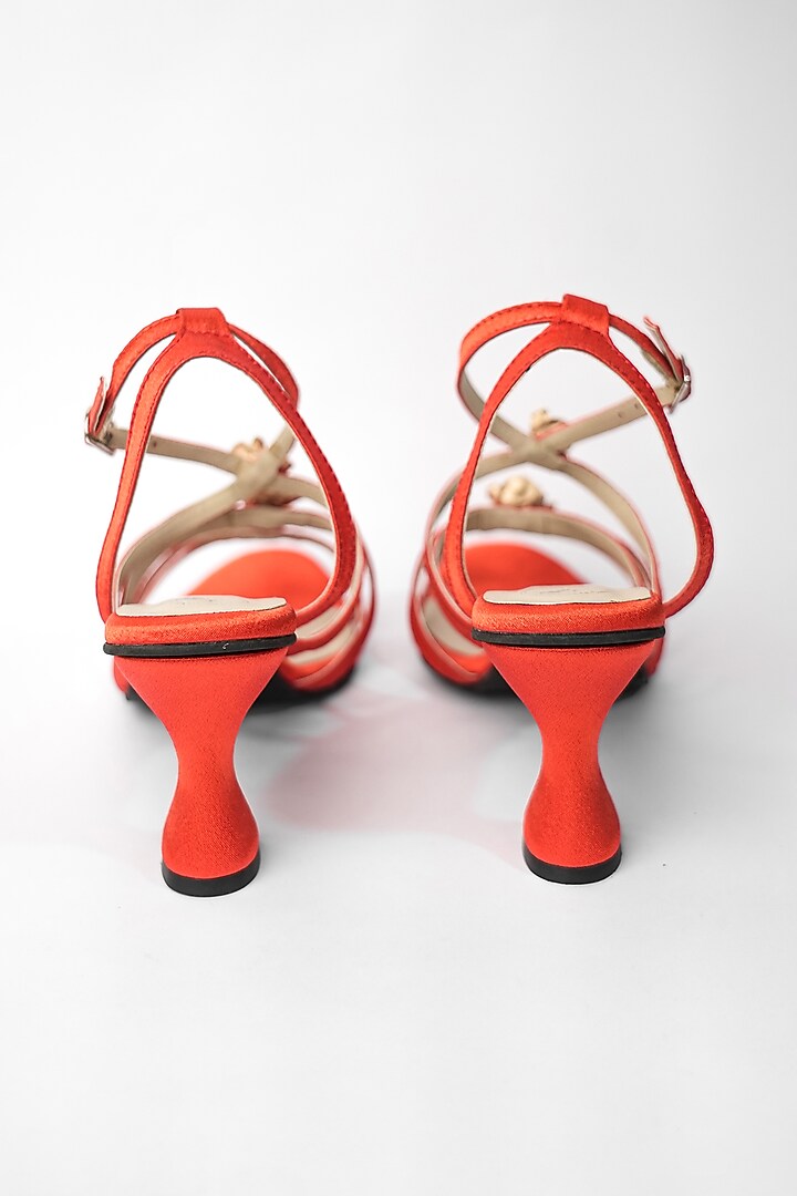 Orange Vegan Floral Embroidered Heels by Sana K Luxurious Footwear at Pernia's Pop Up Shop