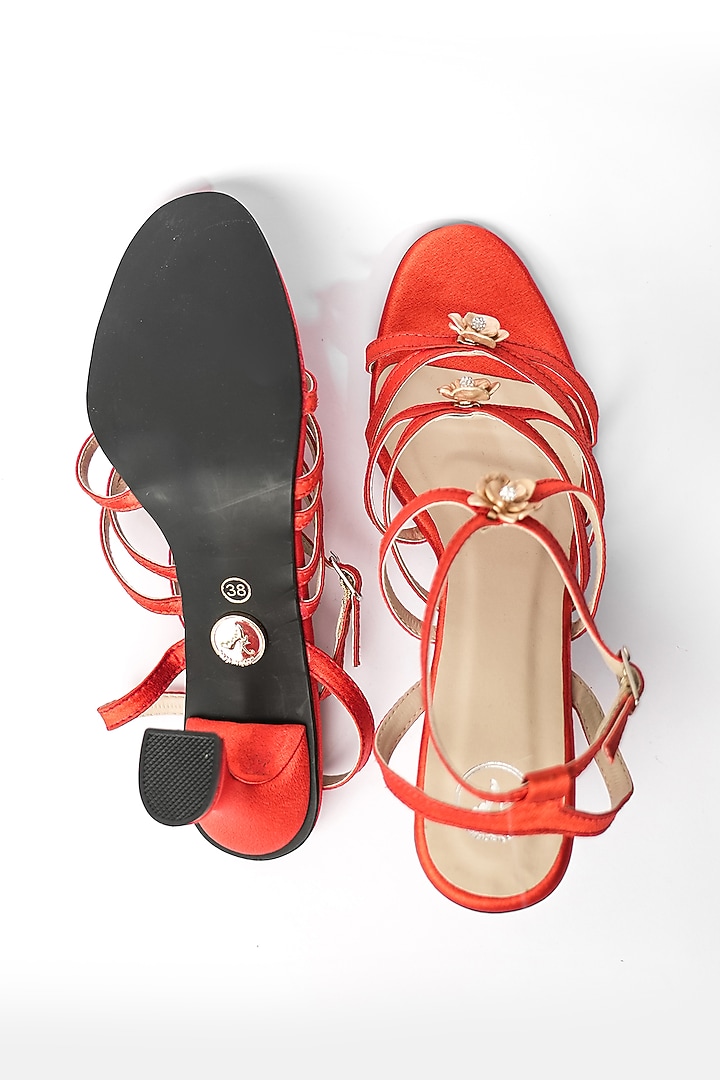 Orange Vegan Floral Embroidered Heels by Sana K Luxurious Footwear at Pernia's Pop Up Shop