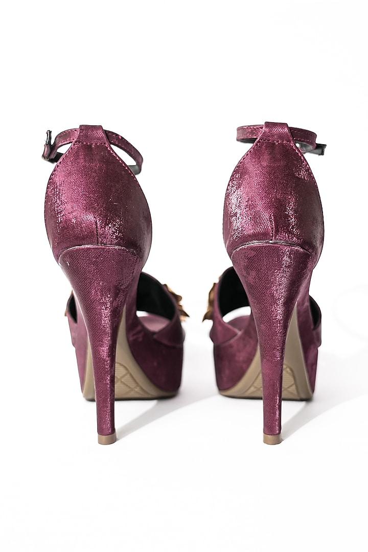Maroon Vegan Floral Embellished Heels by Sana K Luxurious Footwear at Pernia's Pop Up Shop