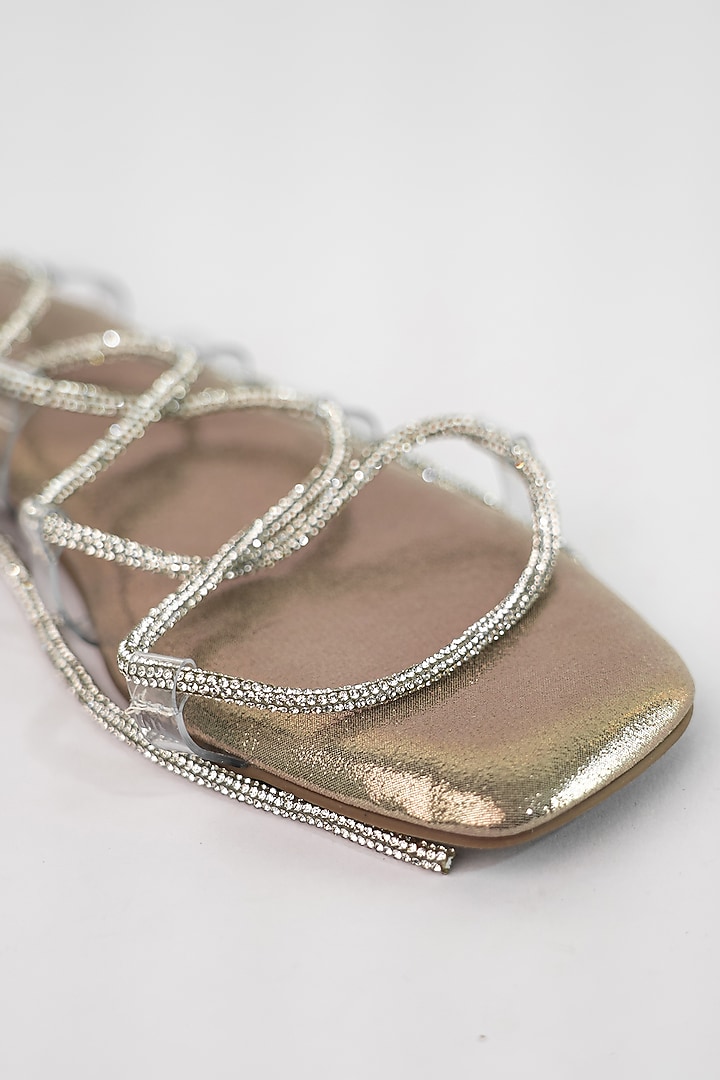 Gold Vegan Rhinestone Embroidered Flats by Sana K Luxurious Footwear at Pernia's Pop Up Shop