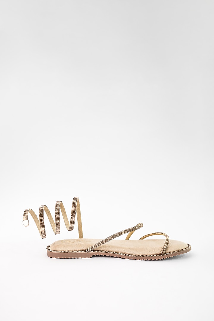 Gold Vegan Rhinestone Embellished Flats by Sana K Luxurious Footwear at Pernia's Pop Up Shop