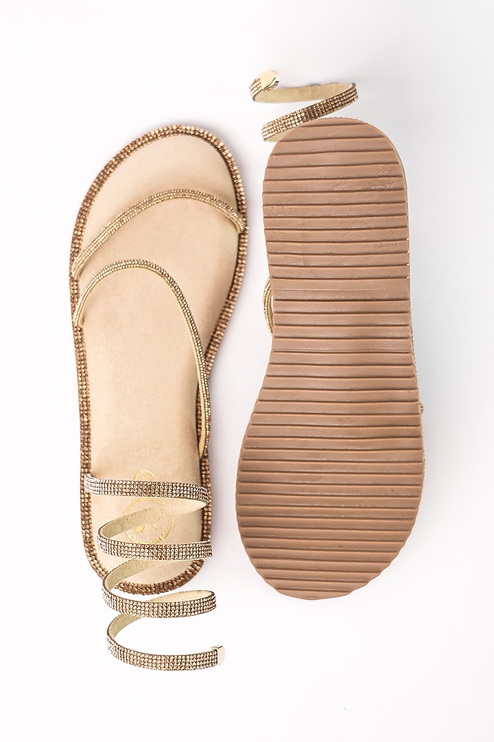 Gold Vegan Rhinestone Embellished Flats by Sana K Luxurious Footwear at Pernia's Pop Up Shop