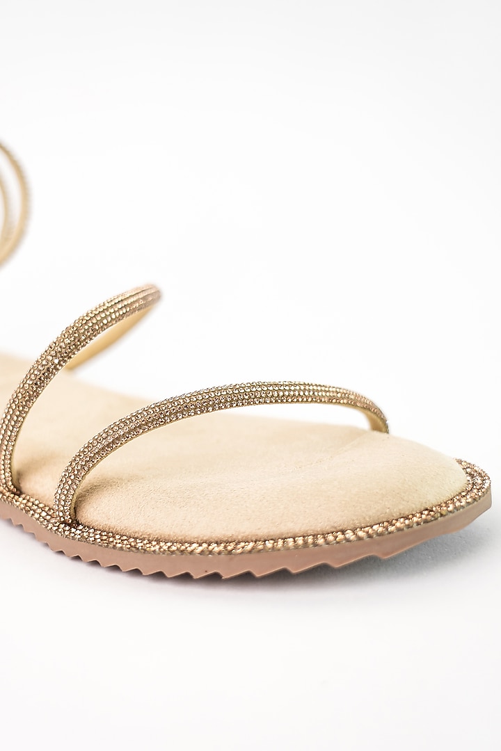 Gold Vegan Rhinestone Embellished Flats by Sana K Luxurious Footwear at Pernia's Pop Up Shop