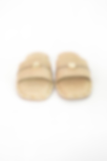 Beige Jute Rhinestone Embellished Flats by Sana K Luxurious Footwear at Pernia's Pop Up Shop