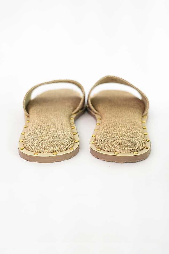 Beige Jute Rhinestone Embellished Flats by Sana K Luxurious Footwear at Pernia's Pop Up Shop
