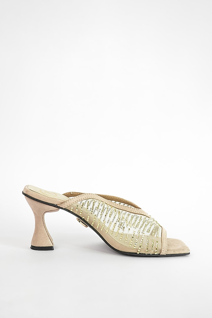 Beige Vegan Embroidered Heels by Sana K Luxurious Footwear at Pernia's Pop Up Shop