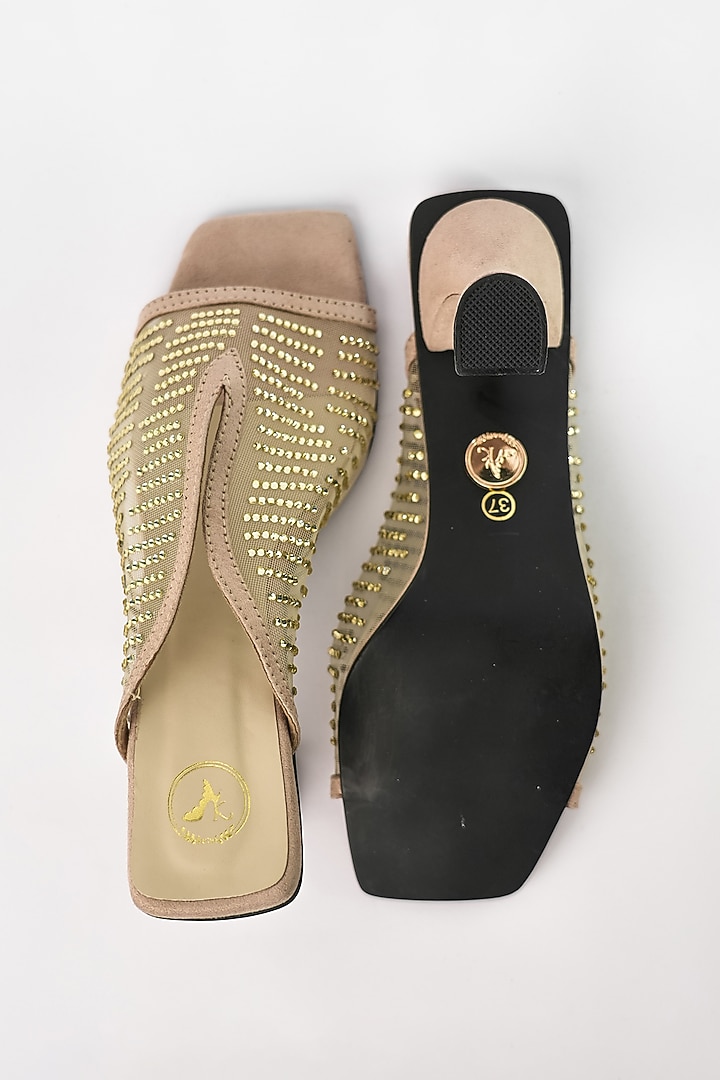 Beige Vegan Embroidered Heels by Sana K Luxurious Footwear at Pernia's Pop Up Shop