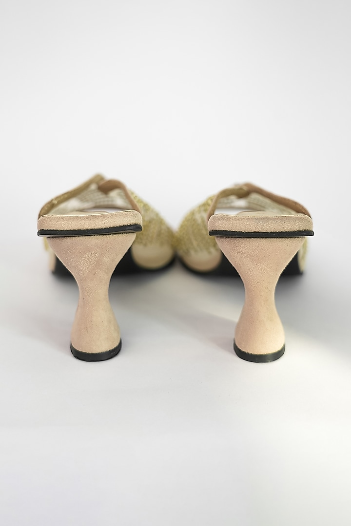 Beige Vegan Embroidered Heels by Sana K Luxurious Footwear at Pernia's Pop Up Shop