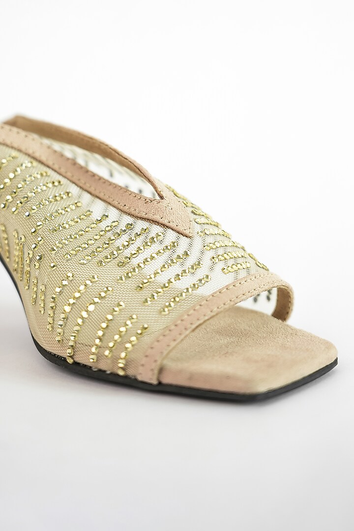 Beige Vegan Embroidered Heels by Sana K Luxurious Footwear at Pernia's Pop Up Shop