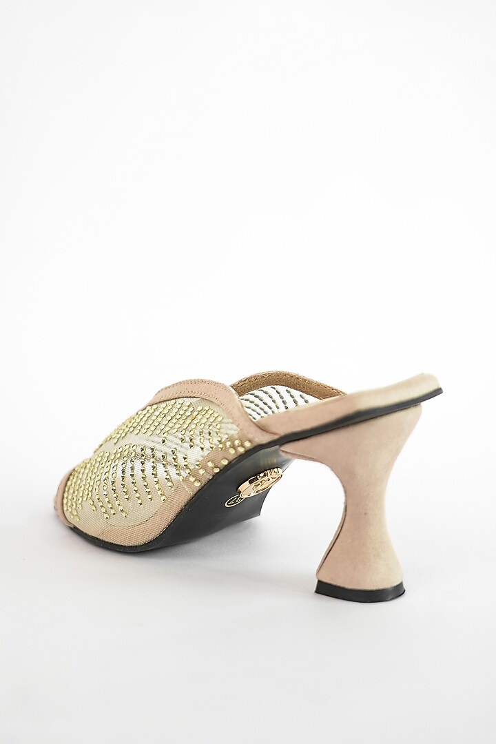 Beige Vegan Embroidered Heels by Sana K Luxurious Footwear at Pernia's Pop Up Shop