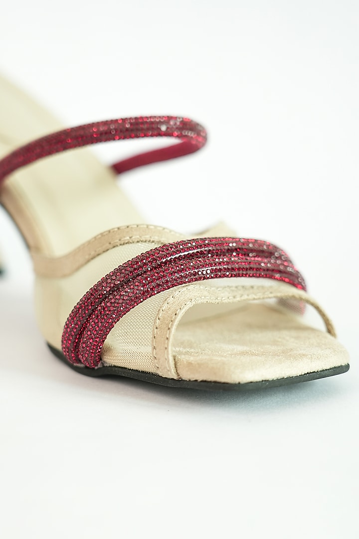 Beige Vegan Rhinestone Work Heels by Sana K Luxurious Footwear at Pernia's Pop Up Shop