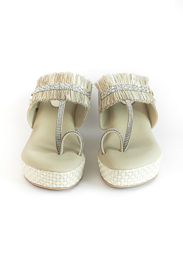 Beige Vegan Stone Cutwork Wedges by Sana K Luxurious Footwear at Pernia's Pop Up Shop