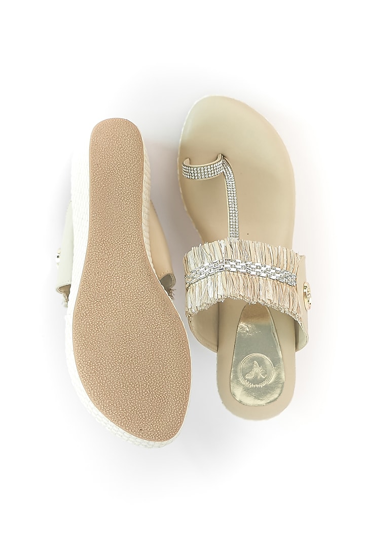 Beige Vegan Stone Cutwork Wedges by Sana K Luxurious Footwear at Pernia's Pop Up Shop
