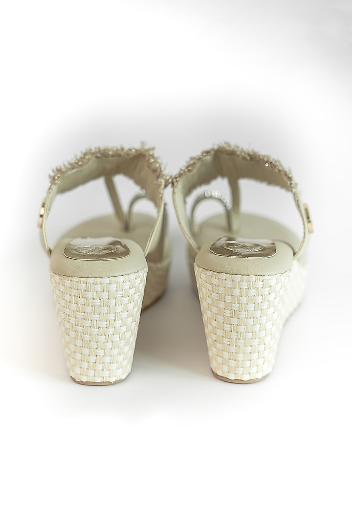 Beige Vegan Stone Cutwork Wedges by Sana K Luxurious Footwear at Pernia's Pop Up Shop