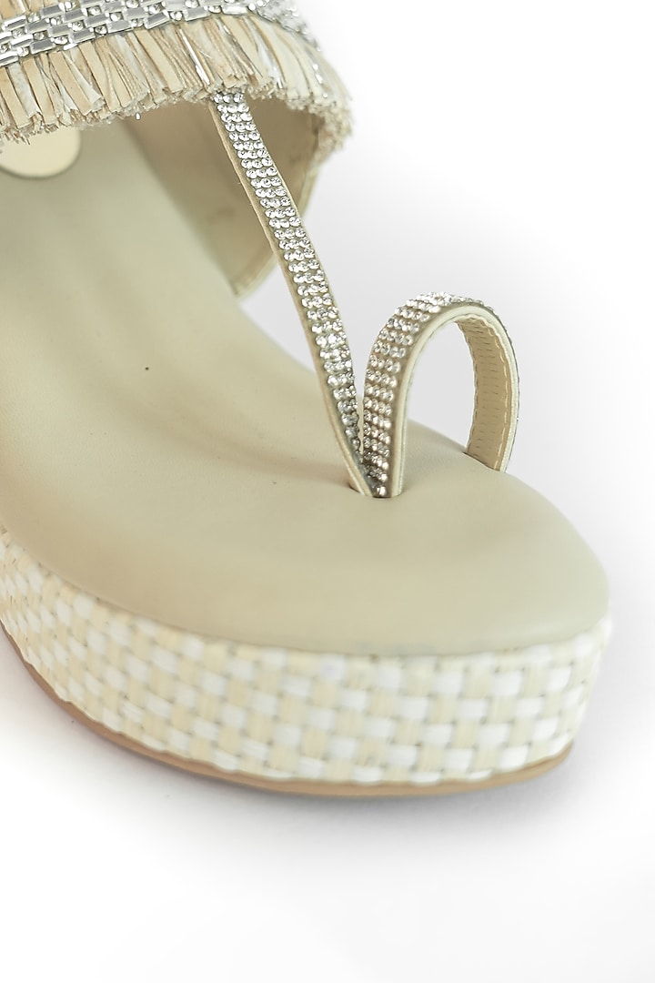 Beige Vegan Stone Cutwork Wedges by Sana K Luxurious Footwear at Pernia's Pop Up Shop