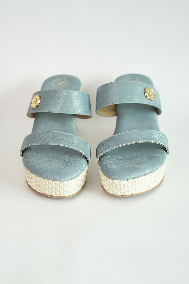 Sky Blue Vegan Stone Cutwork Wedges by Sana K Luxurious Footwear at Pernia's Pop Up Shop