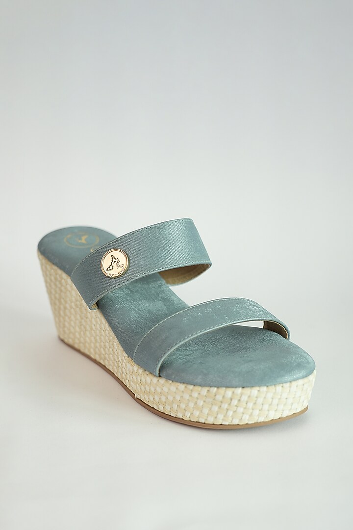 Sky Blue Vegan Stone Cutwork Wedges by Sana K Luxurious Footwear at Pernia's Pop Up Shop