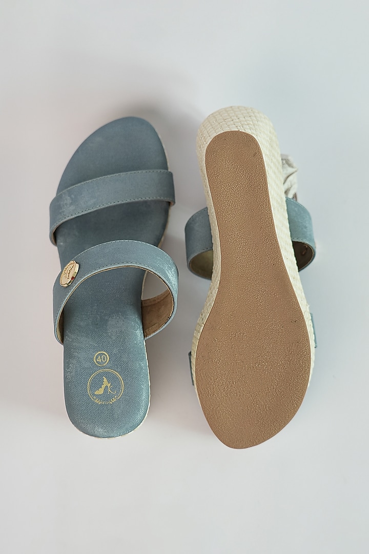 Sky Blue Vegan Stone Cutwork Wedges by Sana K Luxurious Footwear at Pernia's Pop Up Shop