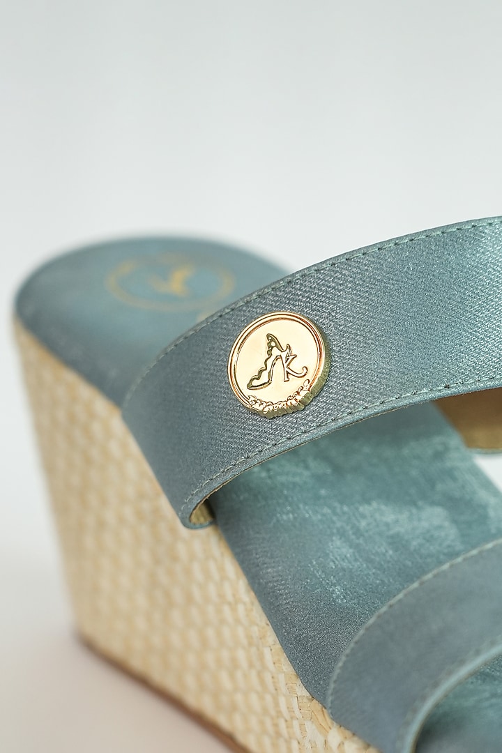 Sky Blue Vegan Stone Cutwork Wedges by Sana K Luxurious Footwear at Pernia's Pop Up Shop