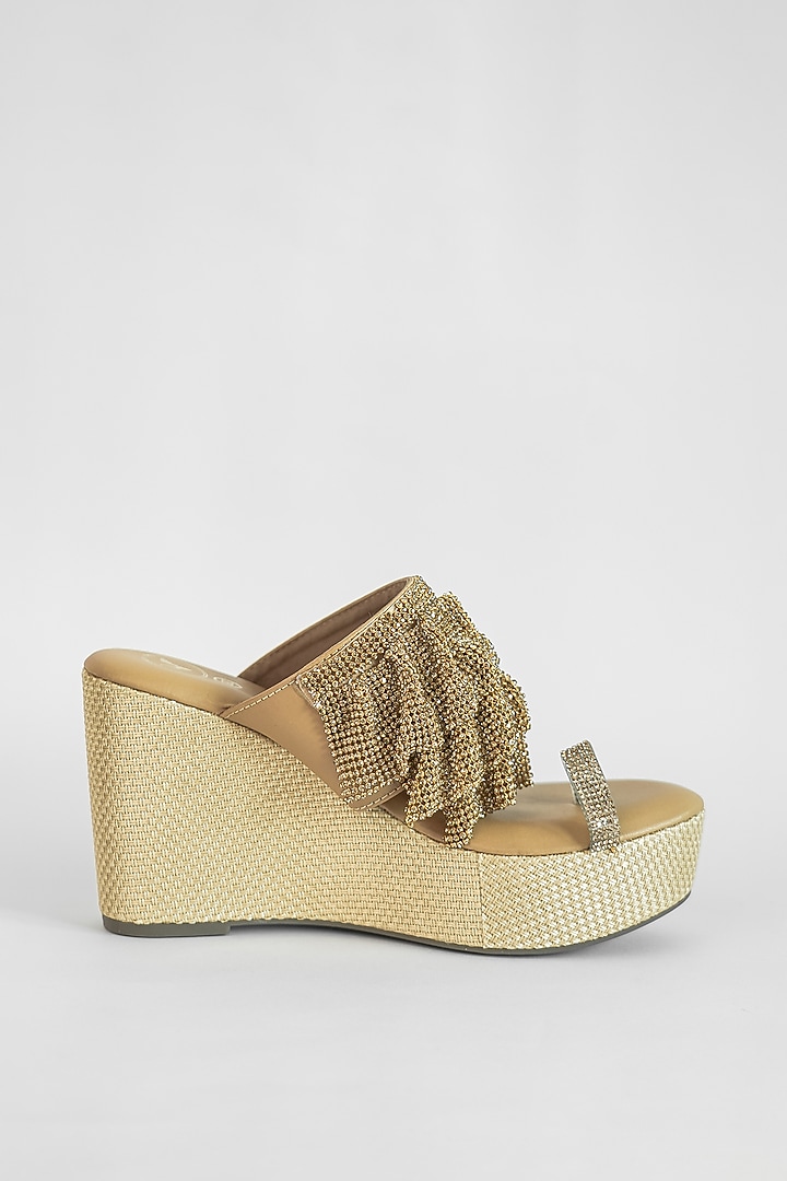 Gold Vegan Embroidered Wedges by Sana K Luxurious Footwear at Pernia's Pop Up Shop