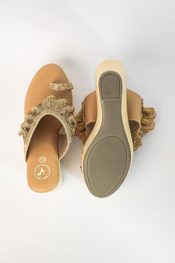 Gold Vegan Embroidered Wedges by Sana K Luxurious Footwear at Pernia's Pop Up Shop