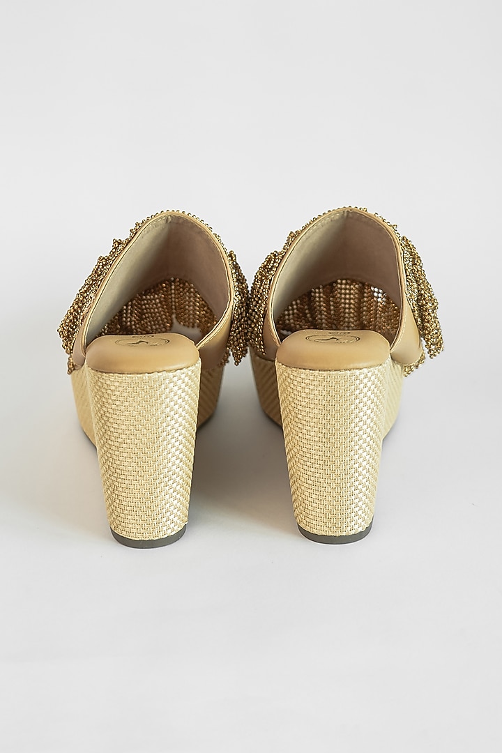 Gold Vegan Embroidered Wedges by Sana K Luxurious Footwear at Pernia's Pop Up Shop