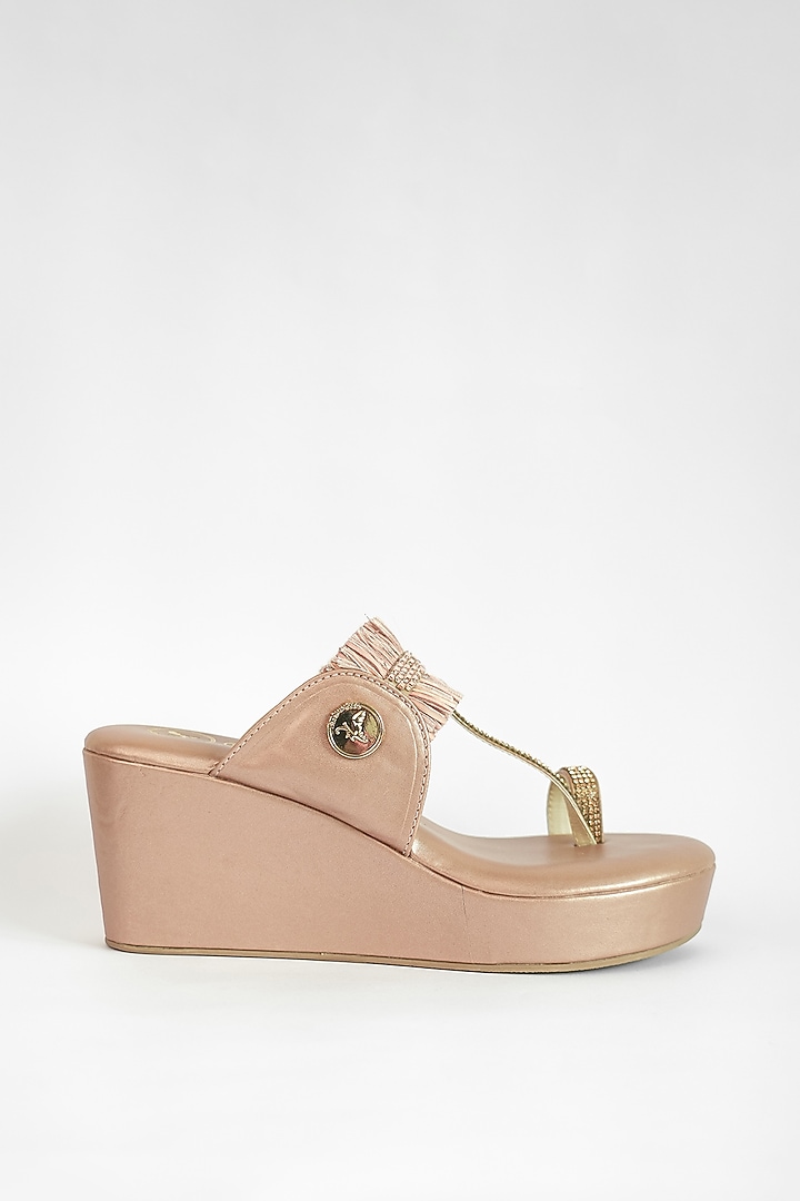 Rose Gold Vegan Embroidered Wedges by Sana K Luxurious Footwear at Pernia's Pop Up Shop