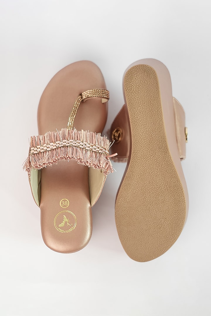 Rose Gold Vegan Embroidered Wedges by Sana K Luxurious Footwear at Pernia's Pop Up Shop
