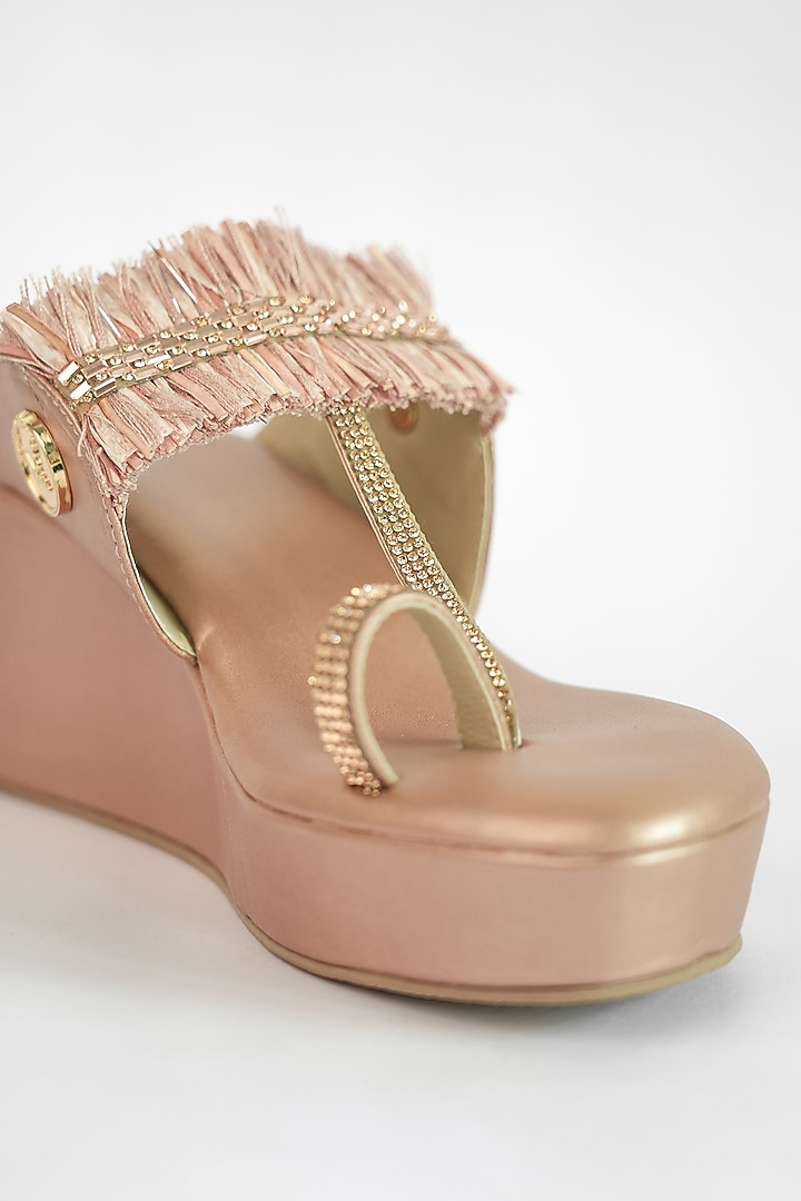 Rose Gold Vegan Embroidered Wedges by Sana K Luxurious Footwear at Pernia's Pop Up Shop