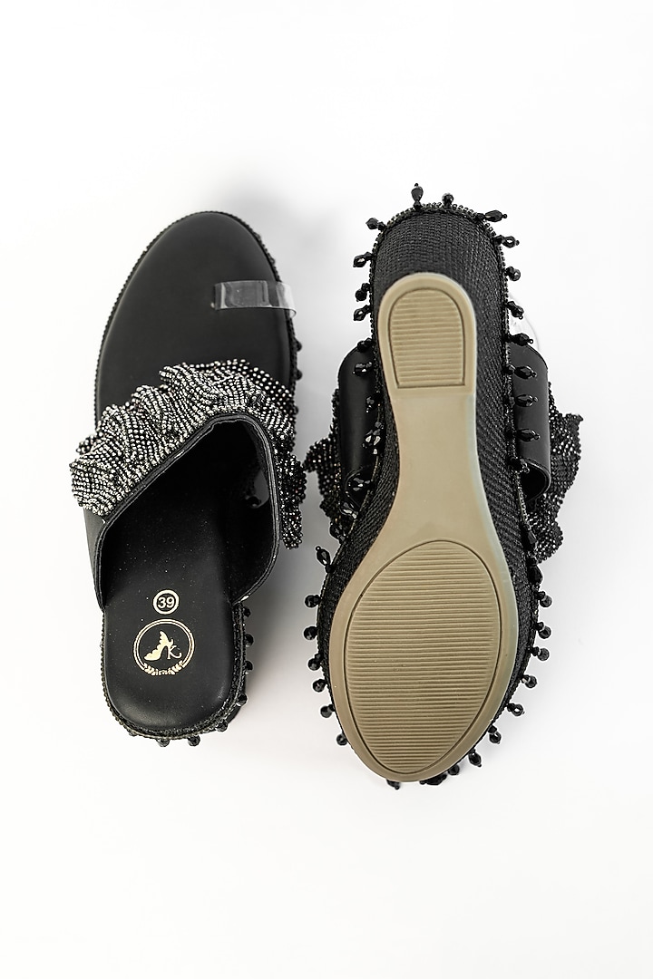 Black Vegan Embroidered Wedges by Sana K Luxurious Footwear at Pernia's Pop Up Shop