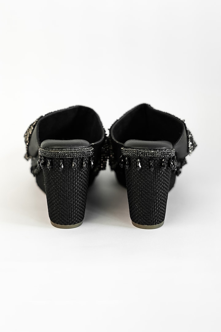 Black Vegan Embroidered Wedges by Sana K Luxurious Footwear at Pernia's Pop Up Shop