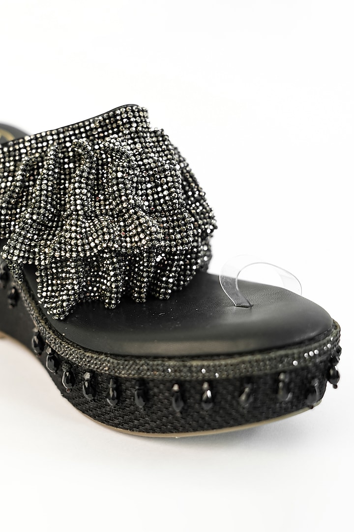 Black Vegan Embroidered Wedges by Sana K Luxurious Footwear at Pernia's Pop Up Shop