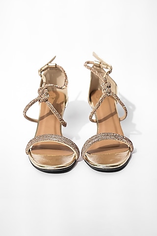 Gold Vegan Embroidered Heels by Sana K Luxurious Footwear